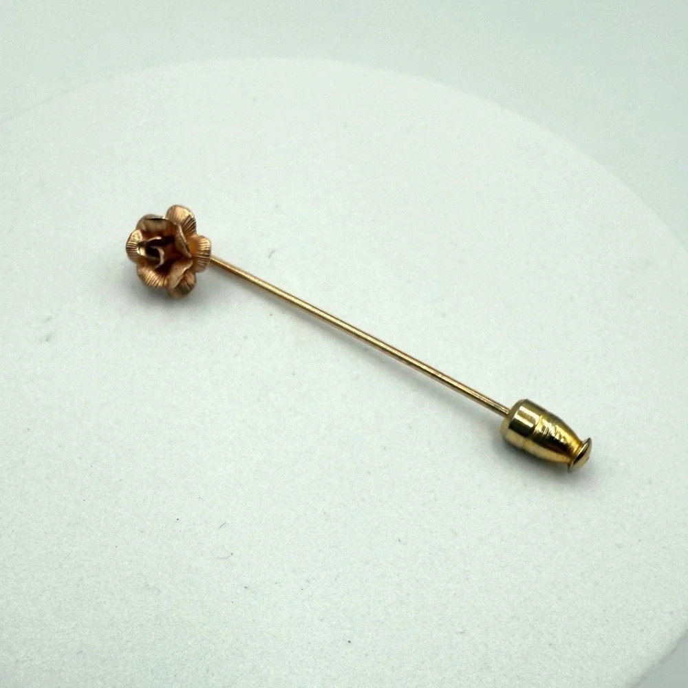 Vintage Gold‎ Tone Flower Stick Pin Lapel Hat Pin with End Cap 2.5 Inch
